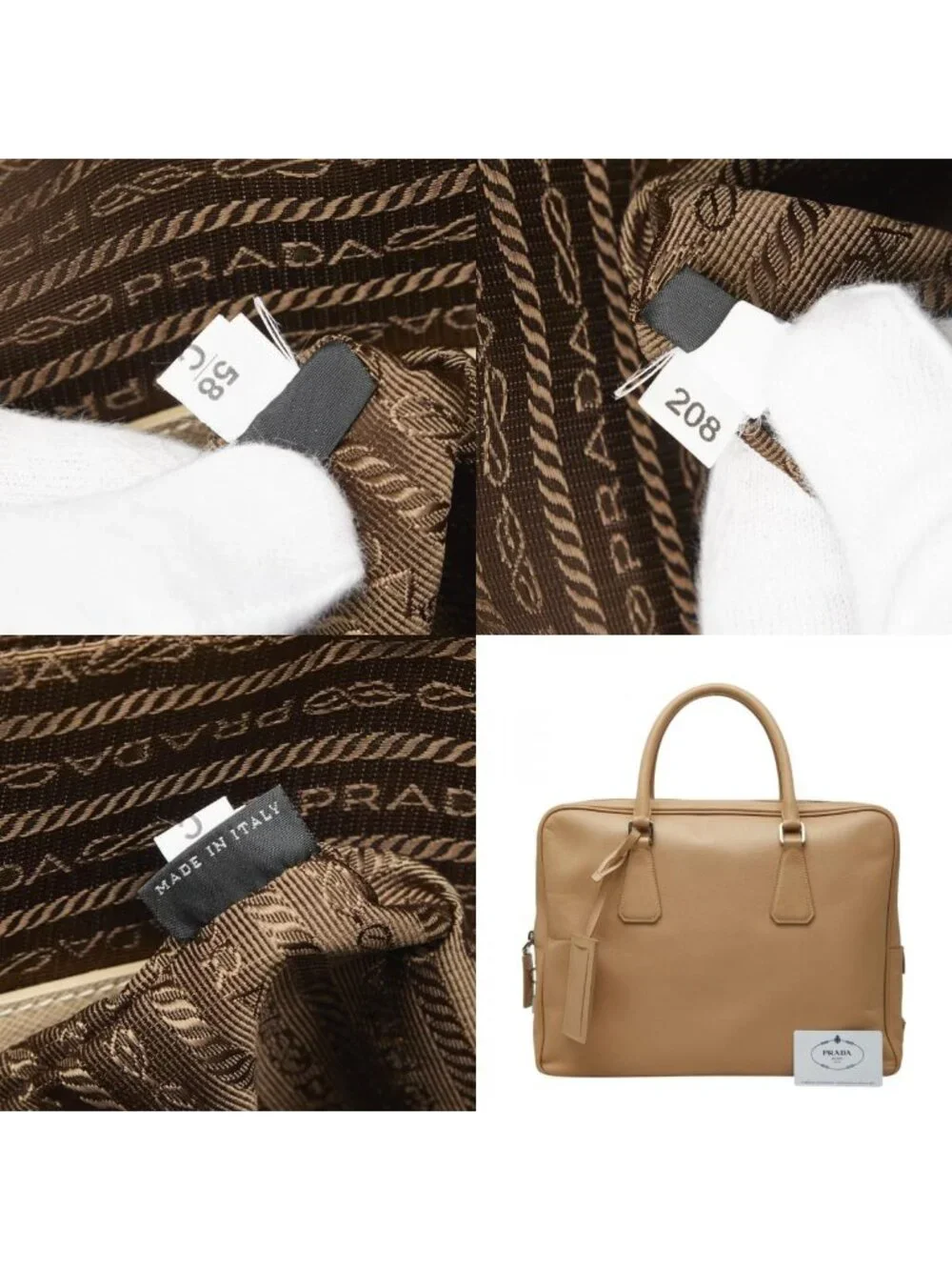 Prada Handbag Briefcase Business Beige Saffiano Leather